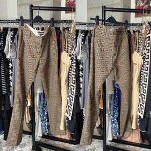 J.Crew Favorite Fit Wool Houndstooth Brown Multi Straight Pants Women Size 6 EUC